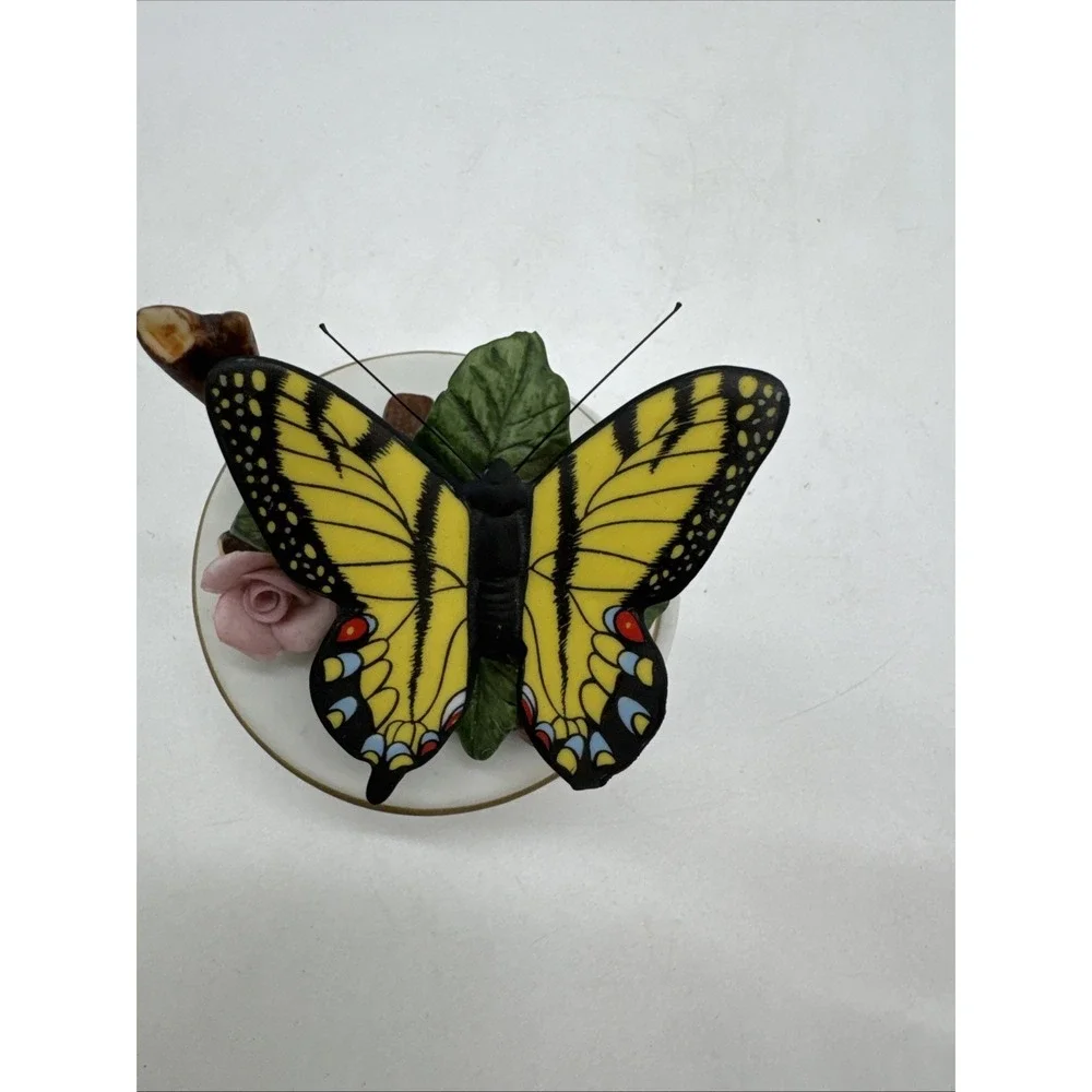 Vntg Lefton Butterfly Glass Trinket Box Vanity Dish 1992 3
